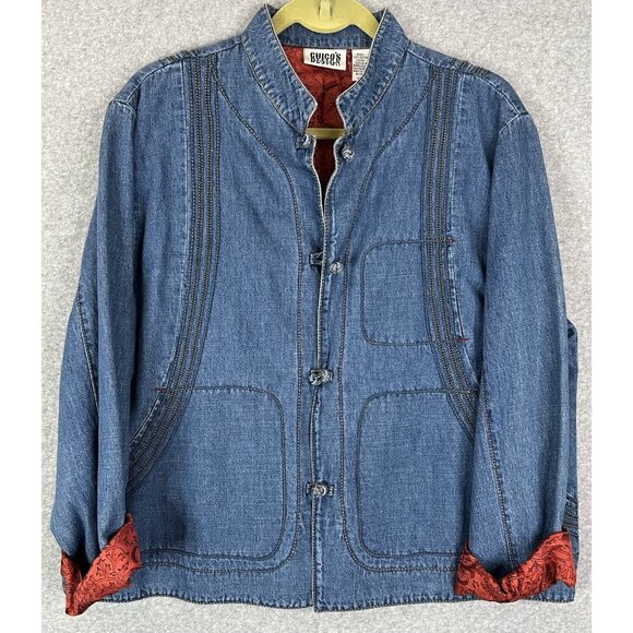 Chico's Design Jackets & Blazers - Chico’s Denim Jacket Women CHICO Size 3 Blue, Silk Lined Boho Loop Button